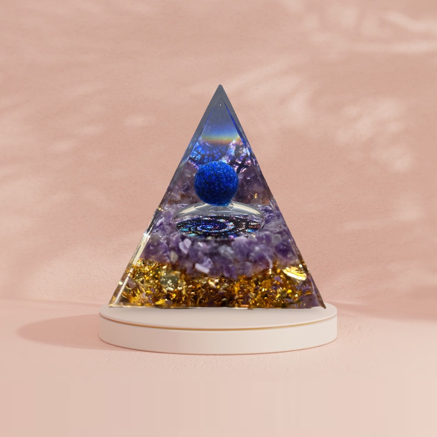 Pyramide orgonite en améthyste & lapis lazuli