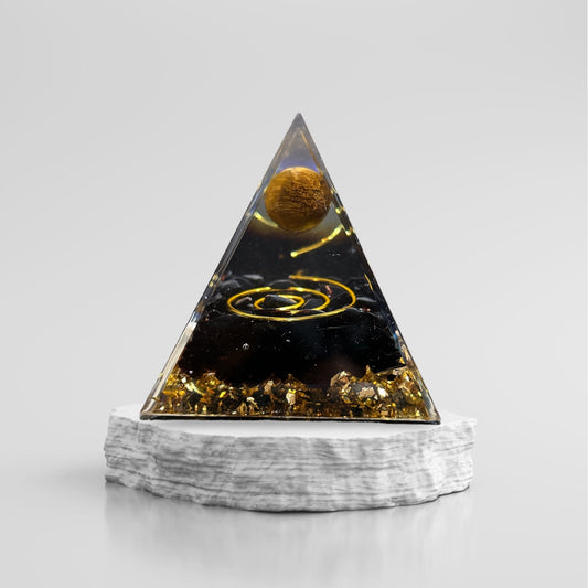 Orgonite pyramid in obsidian &amp; tiger's eye