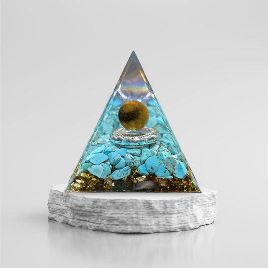 Orgonite pyramid in tiger's eye &amp; turquoise